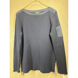 LRL Lauren Ralph Lauren Blue Nautical Boat Neck Ribbed Sweater‎ Anchor Pocket L